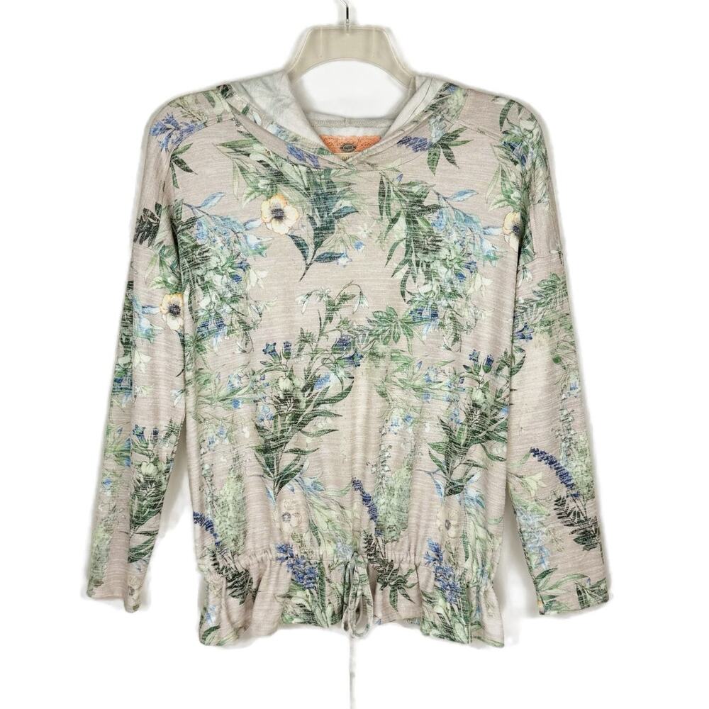 NWT Cupio Lilac Floral Peplum Hooded Soft Athleisure Cottagecore Hoodie Sz Large